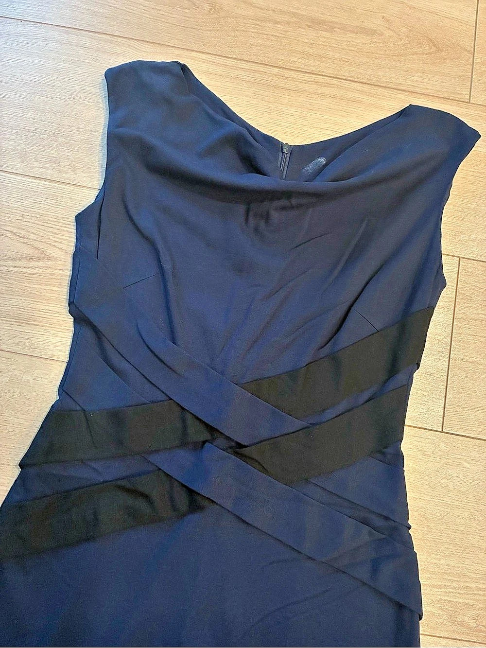 Escada Women’s Blue Black Cowl Neck Sheath Dress Size 36/S